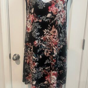 connected apparel Black Floral Slip Dress with Pink and Cream Blooms